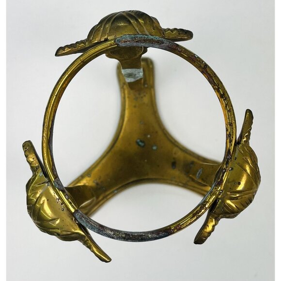 VTG MCM 4" Brass Ram Head Votive CANDLE HOLDER w/ Crackled Glass *Tarnish* - Picture 4 of 8